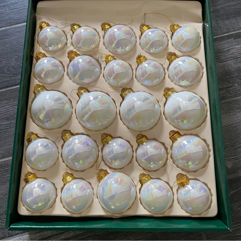 24 Iridescent White Glass Christmas Ball Holiday Ornaments